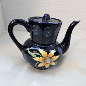 Vintage Japan Fine China Cobalt Blue Sunflower Teapot